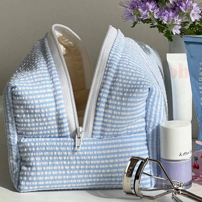 Blue Striped Cosmetic Bag