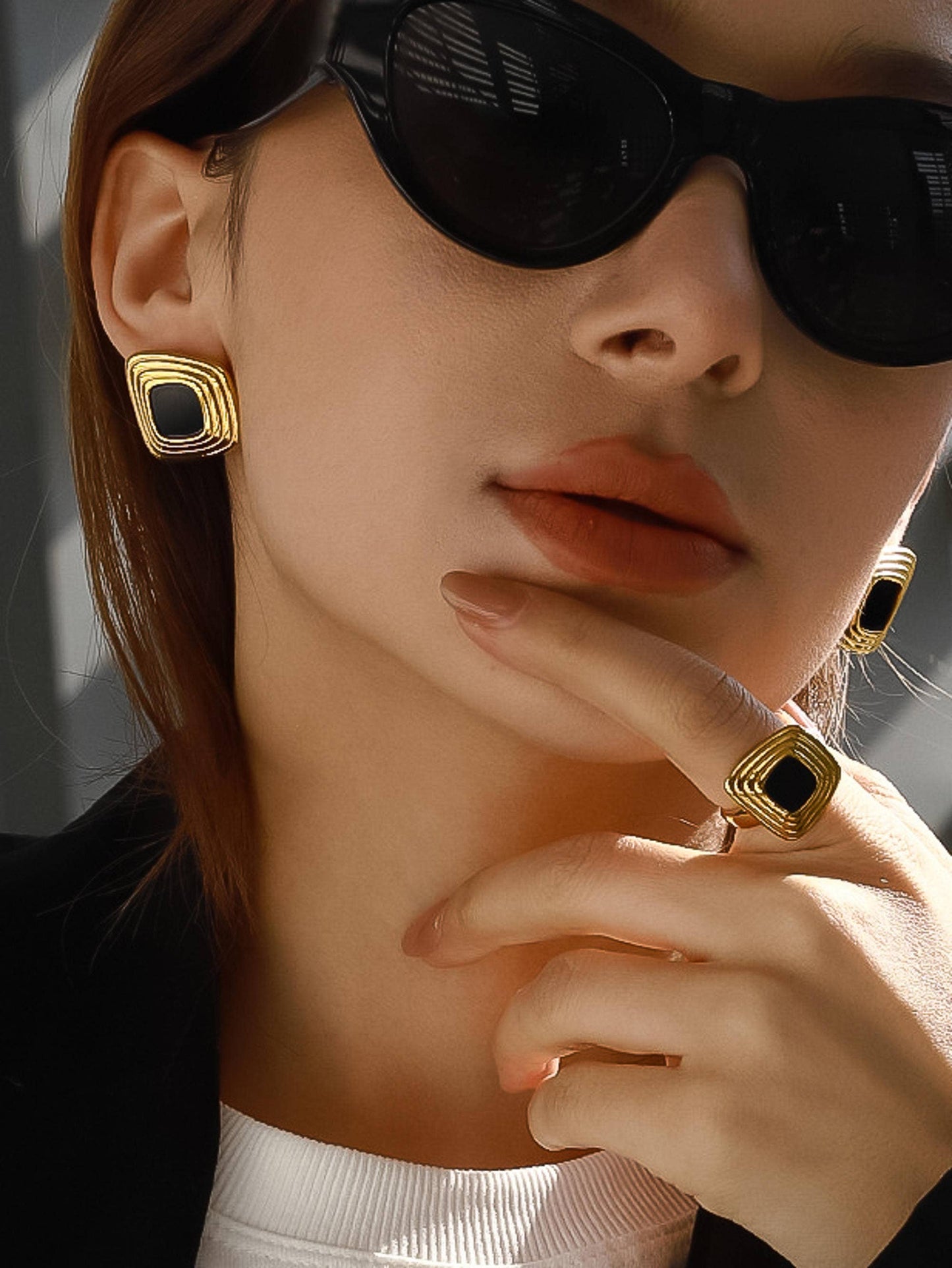 Solenne 18K Gold Non-Tarnish Enamel Square Earrings: White