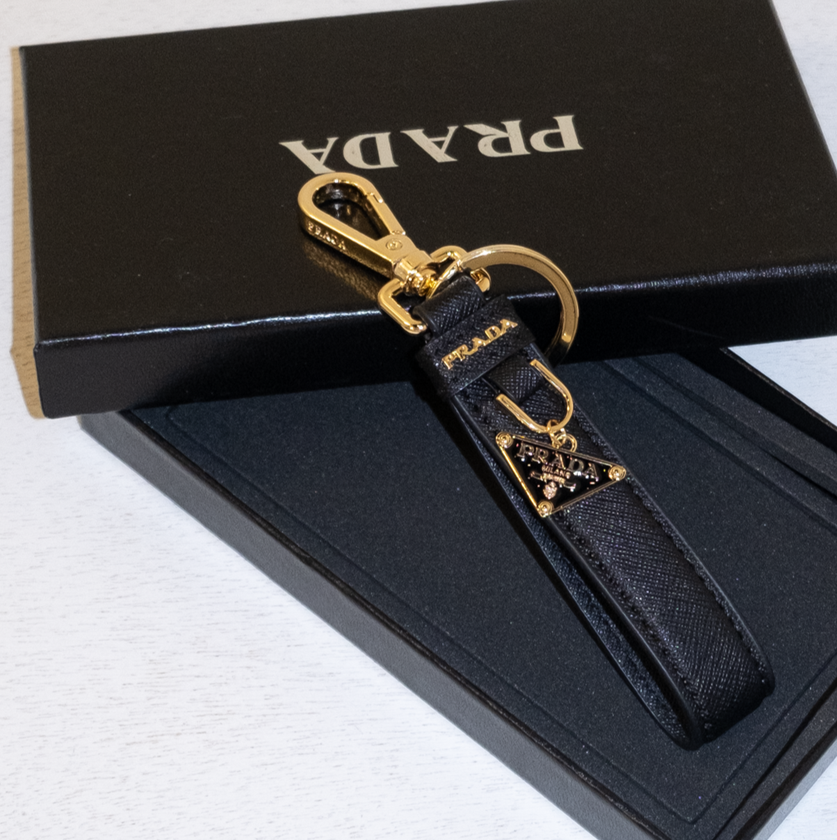 Designer Inspired Prada Leather Keychain