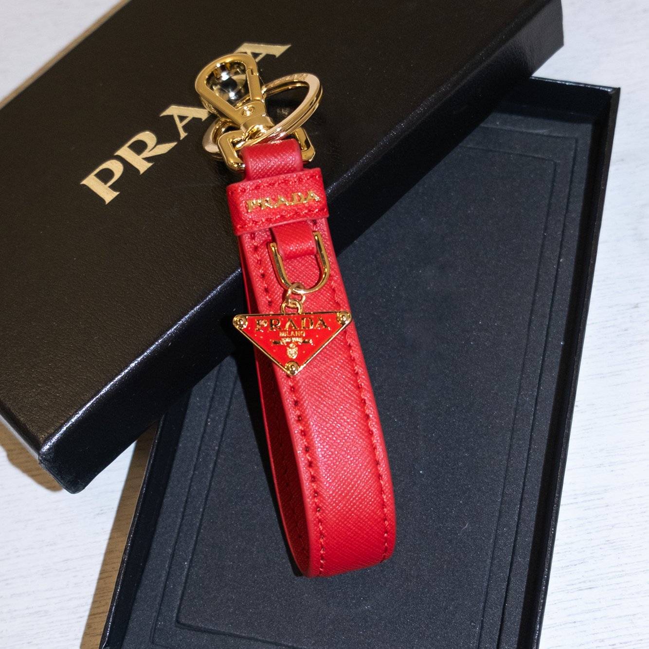 Designer Inspired Prada Leather Keychain