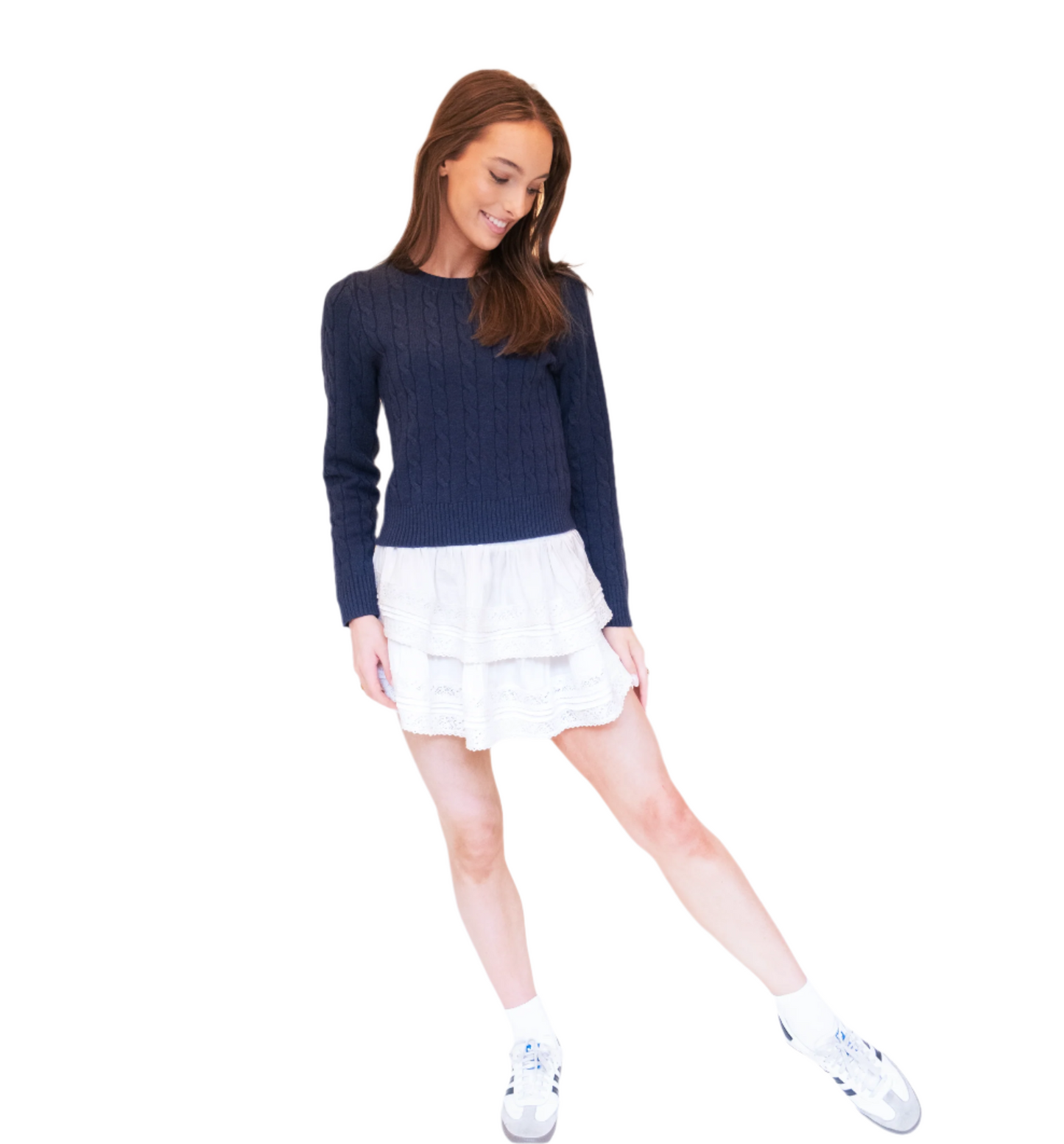 Navy Preppy Cable Ribbed Sweater