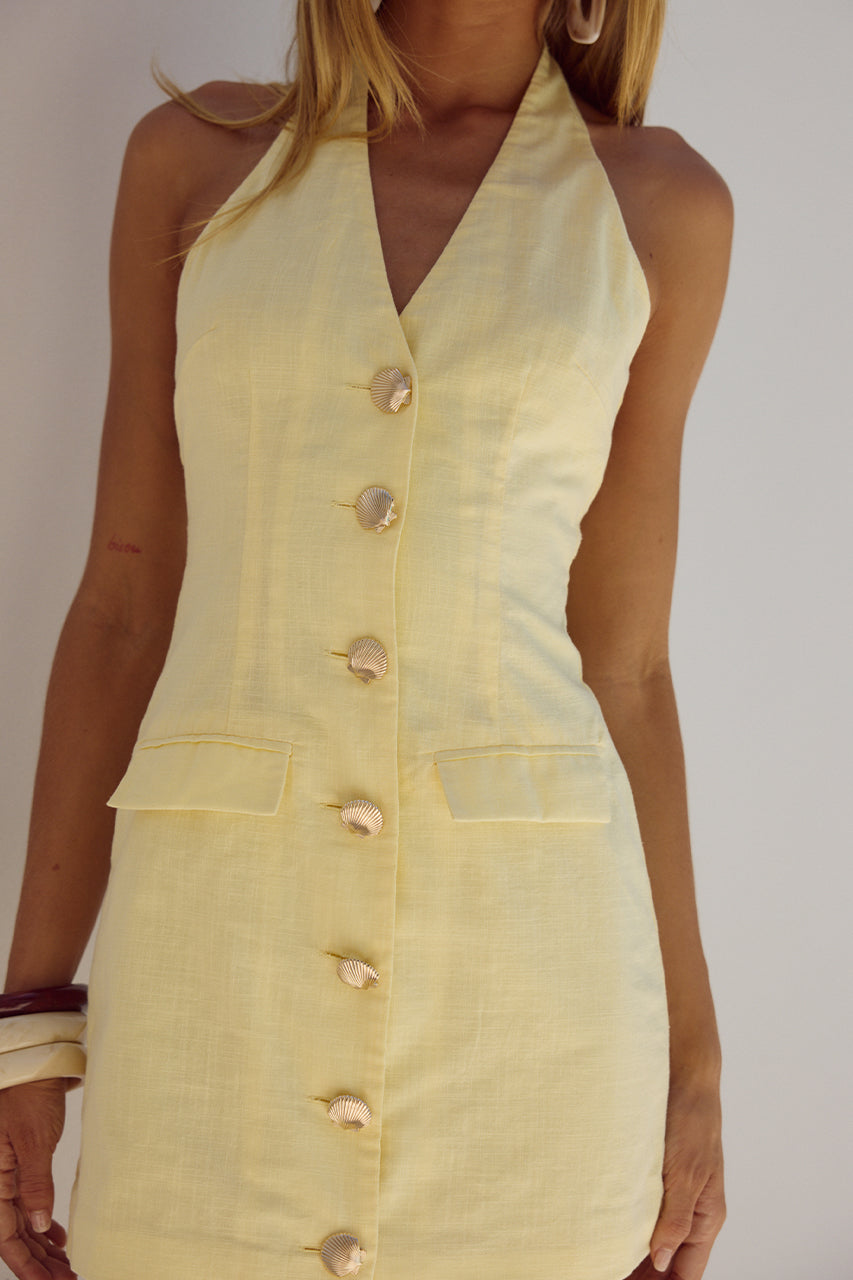 Butter Yellow Halter Mini Dress