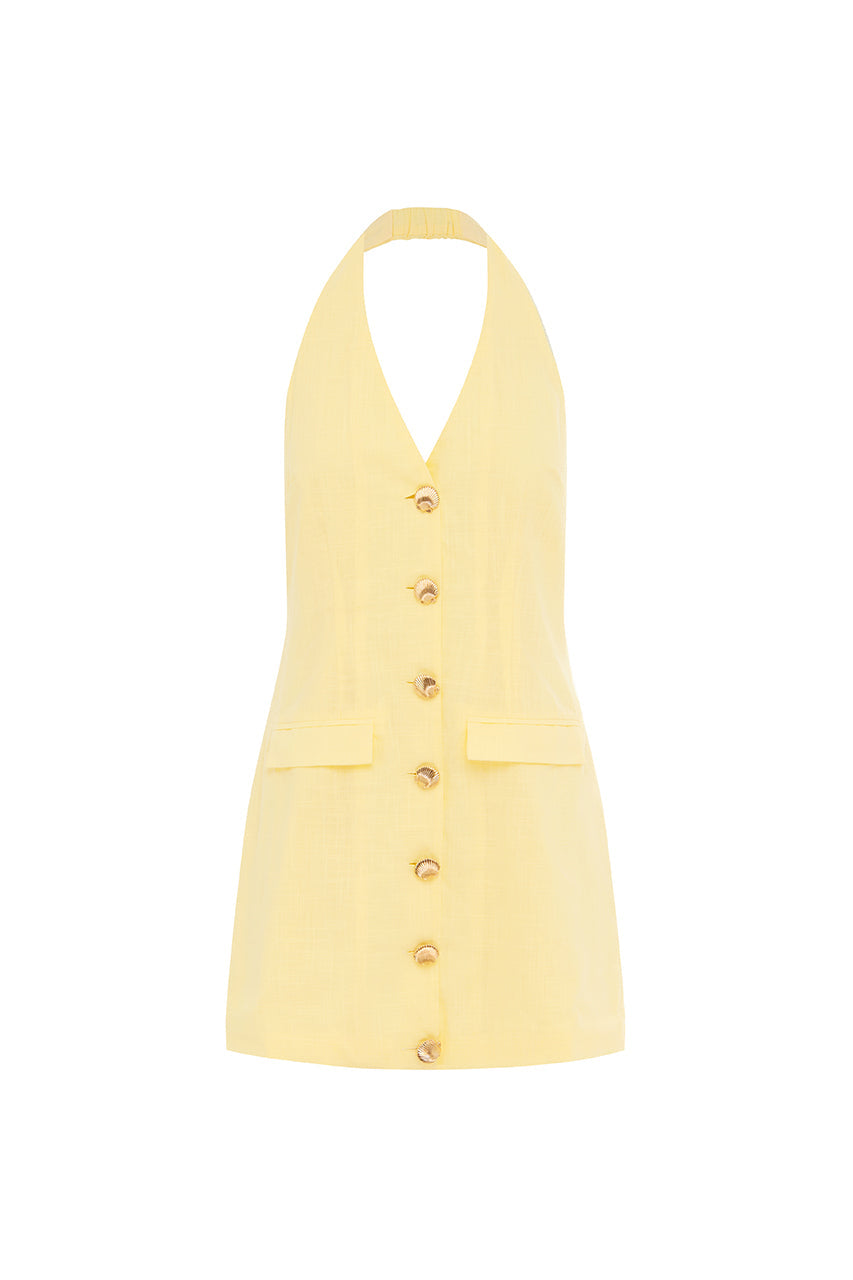 Butter Yellow Halter Mini Dress