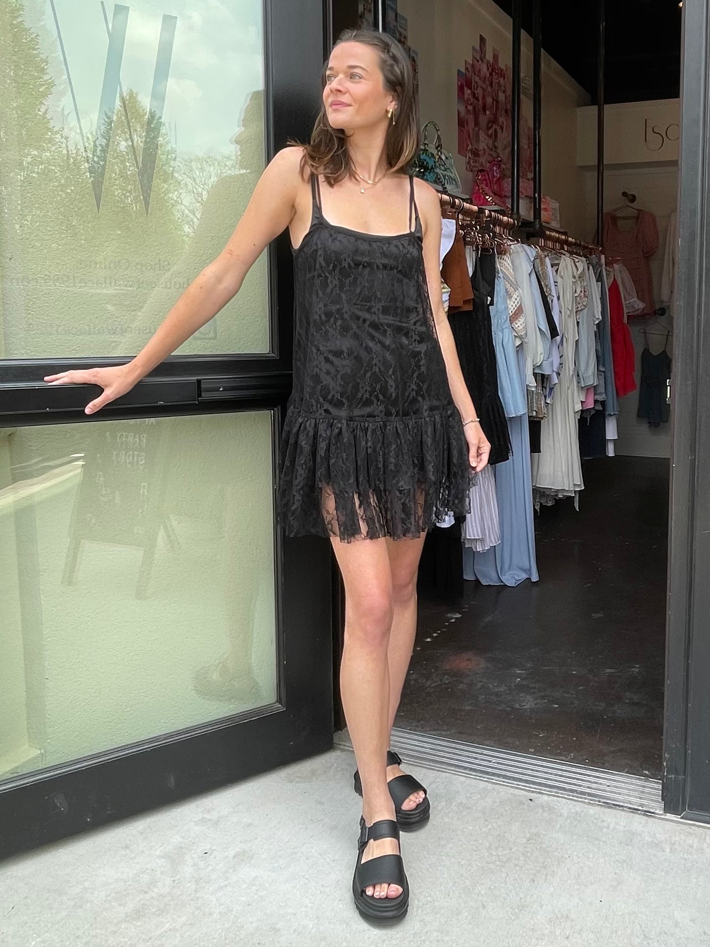 Lace Ruffle Mini Dress
