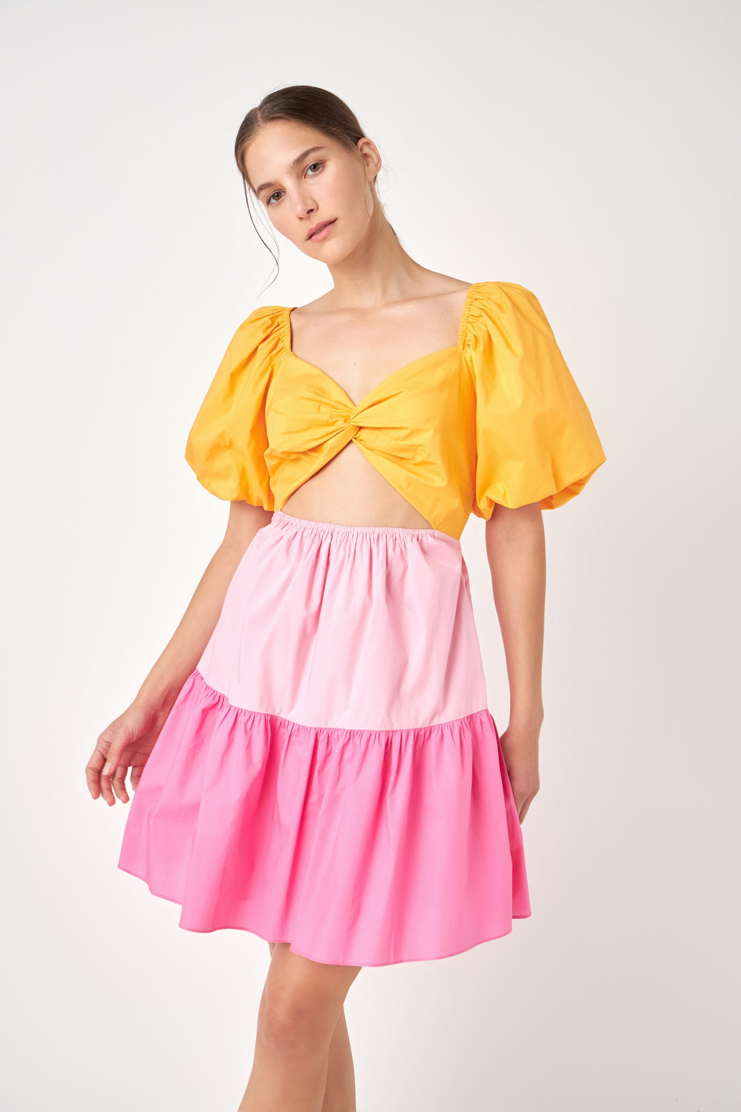 Color block front twist mini dress