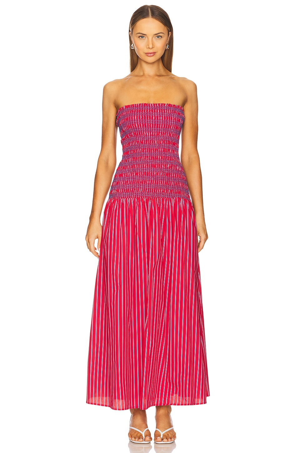 Red Smocked Maxi Dress