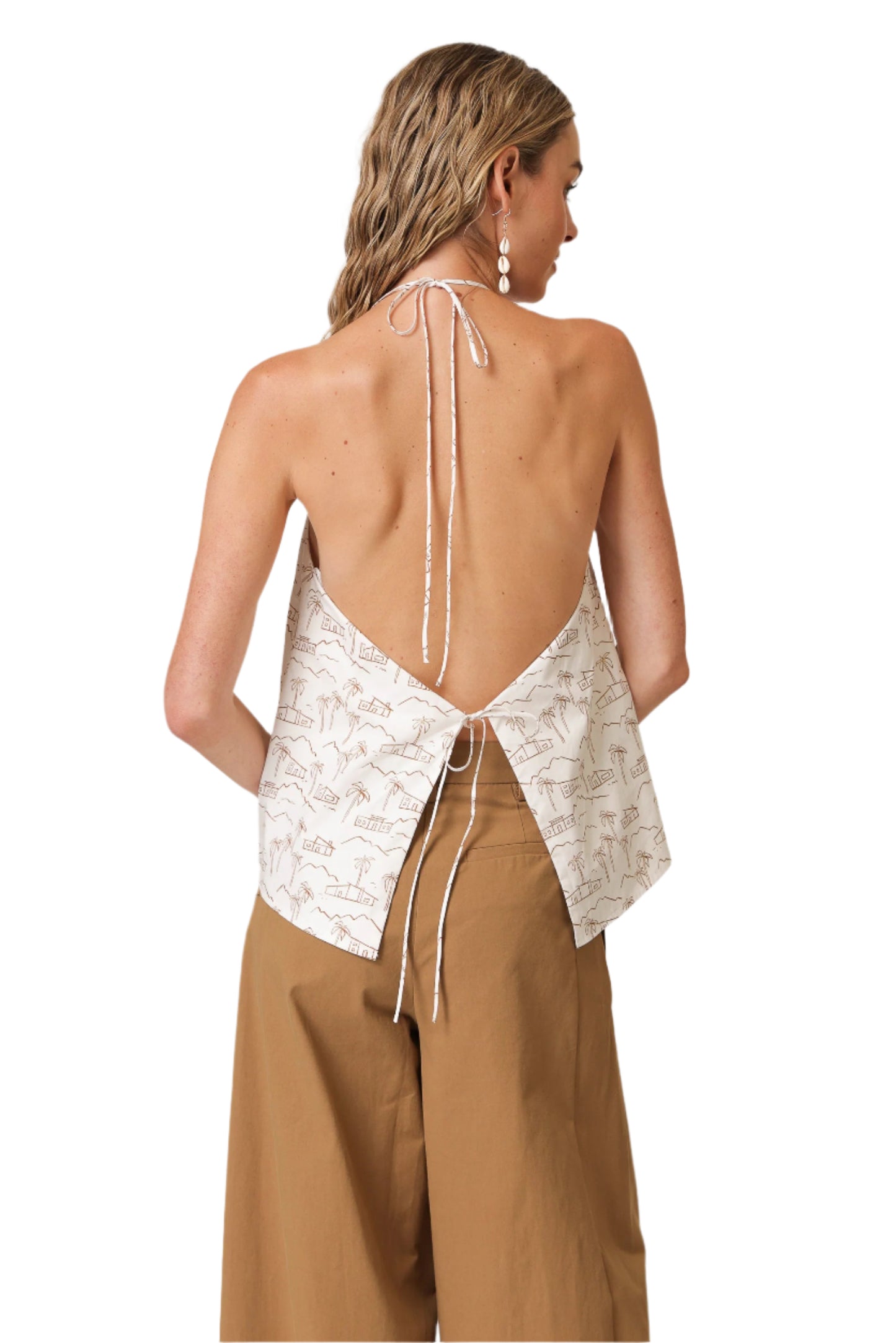 Beach Print Tie-Front Top