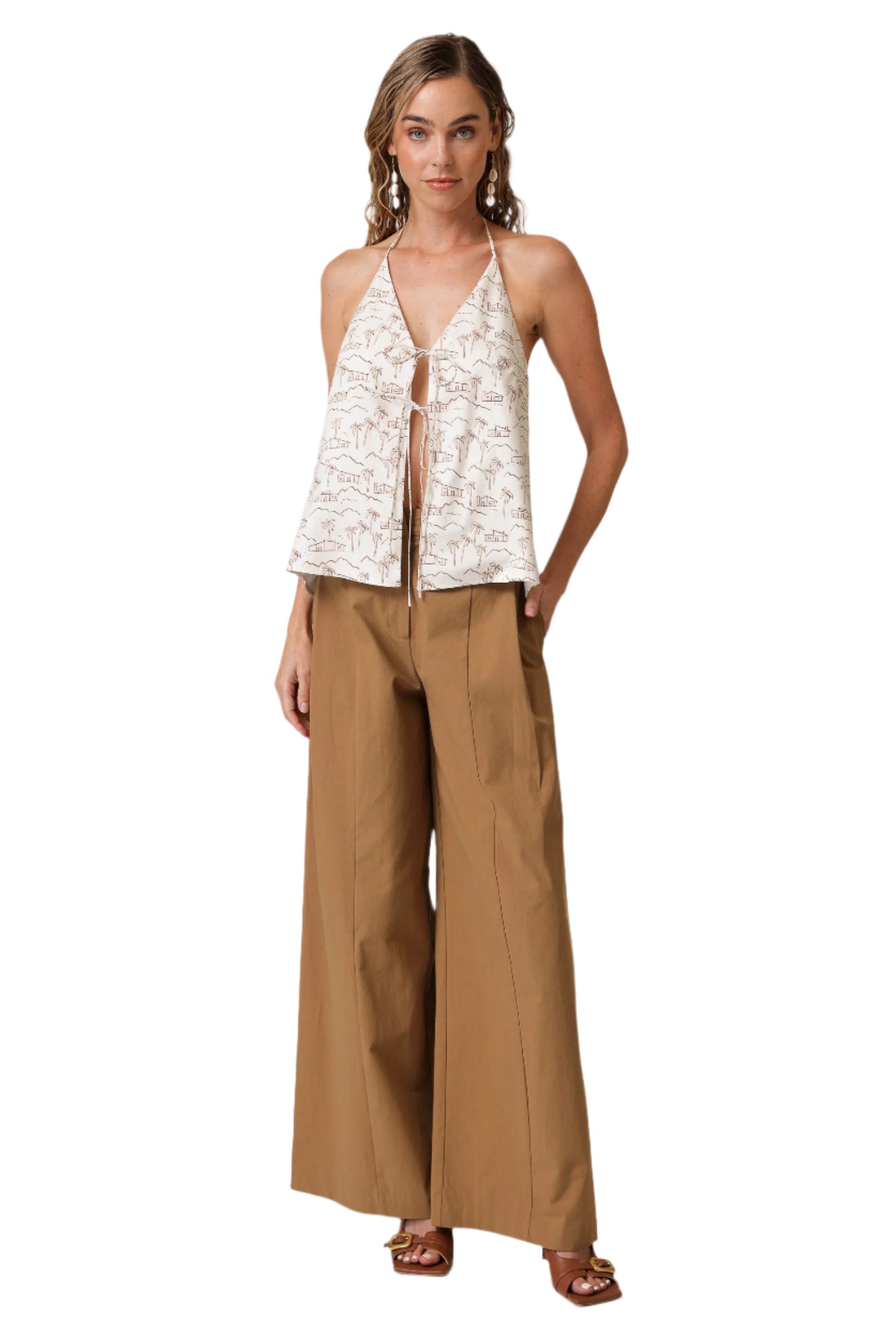 Beach Print Tie-Front Top