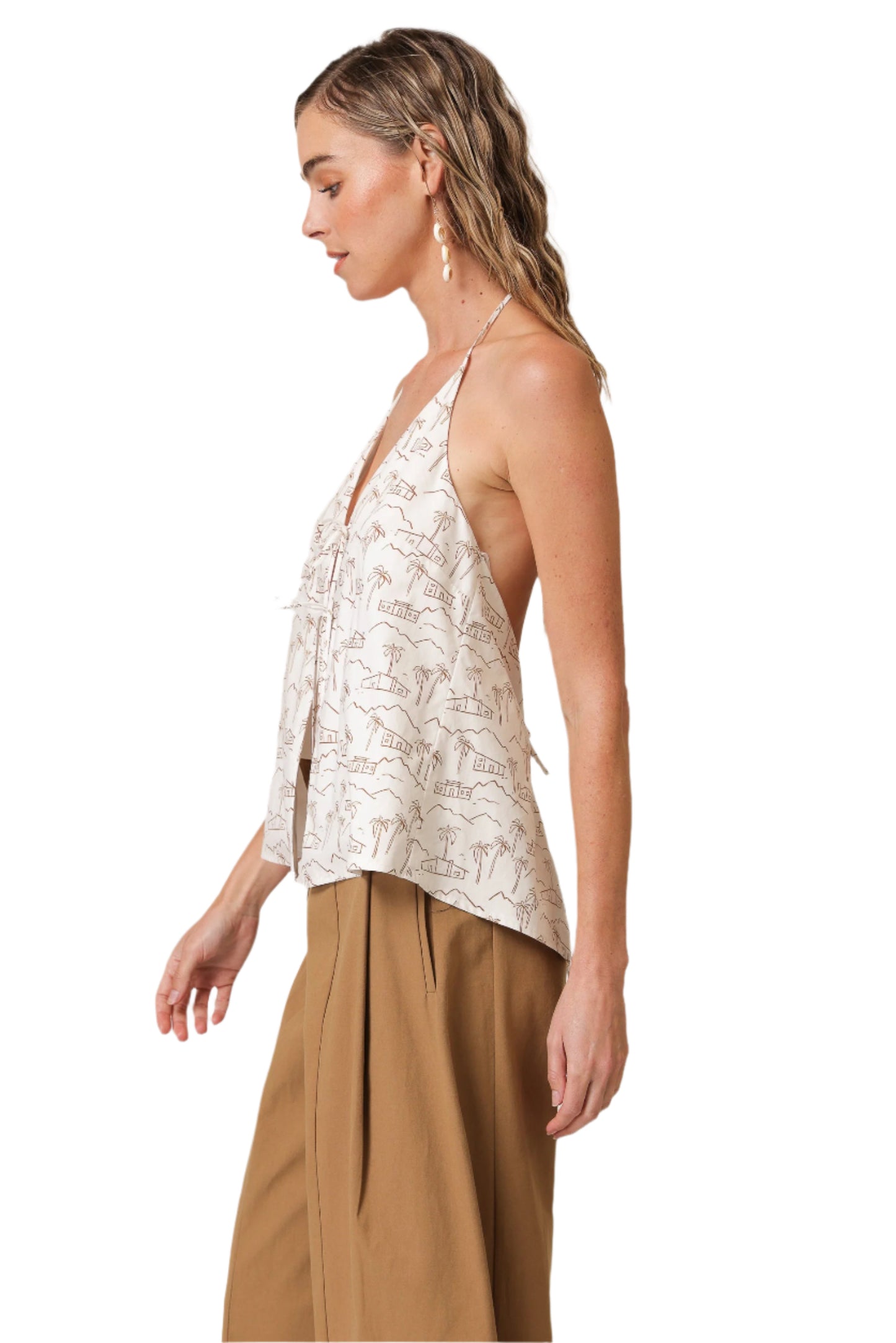 Beach Print Tie-Front Top