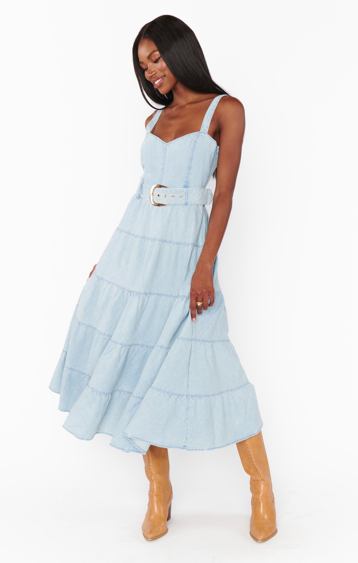 Light Wash Denim Midi Dress
