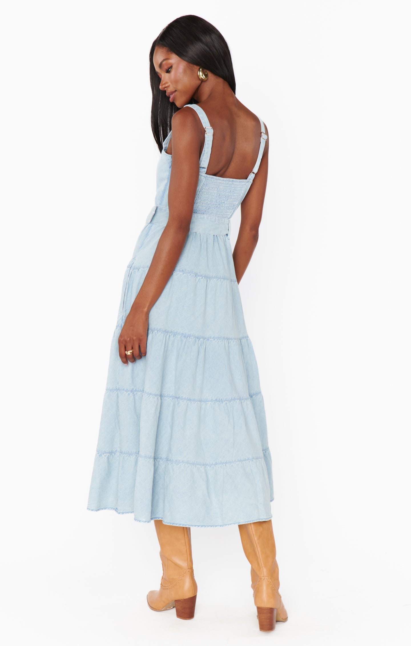 Light Wash Denim Midi Dress