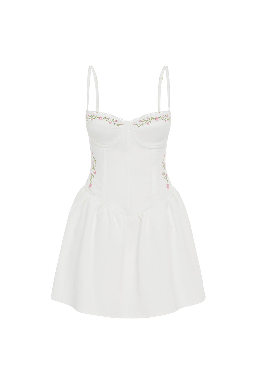 White Floral Corset Mini Dress