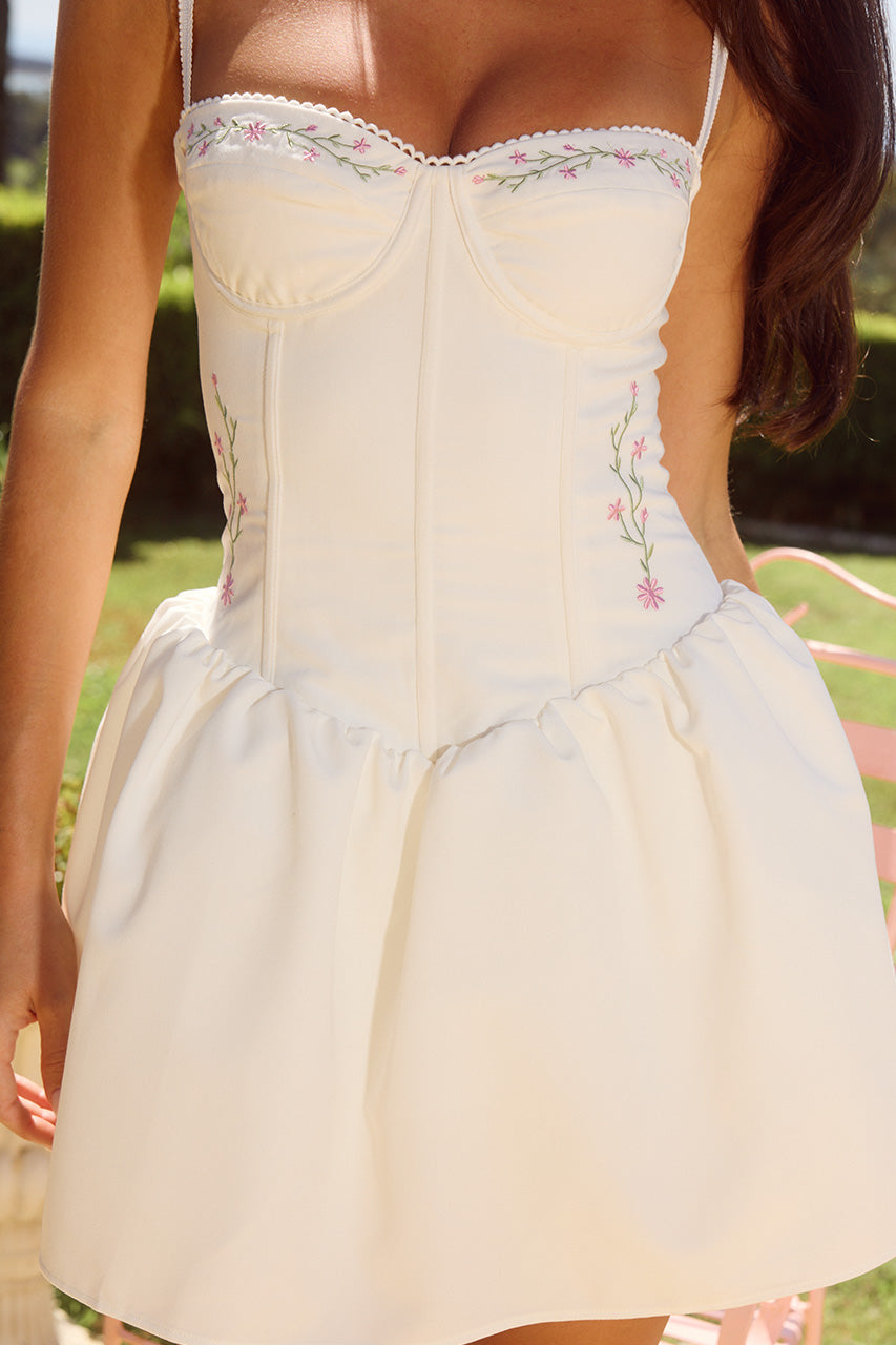 White Floral Corset Mini Dress