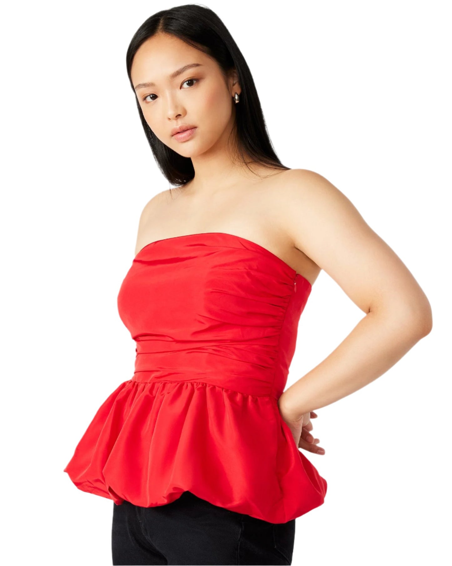 Bubble Hem Strapless Top