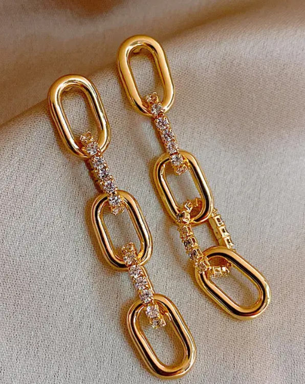 Crystal Huggy Chain Earrings