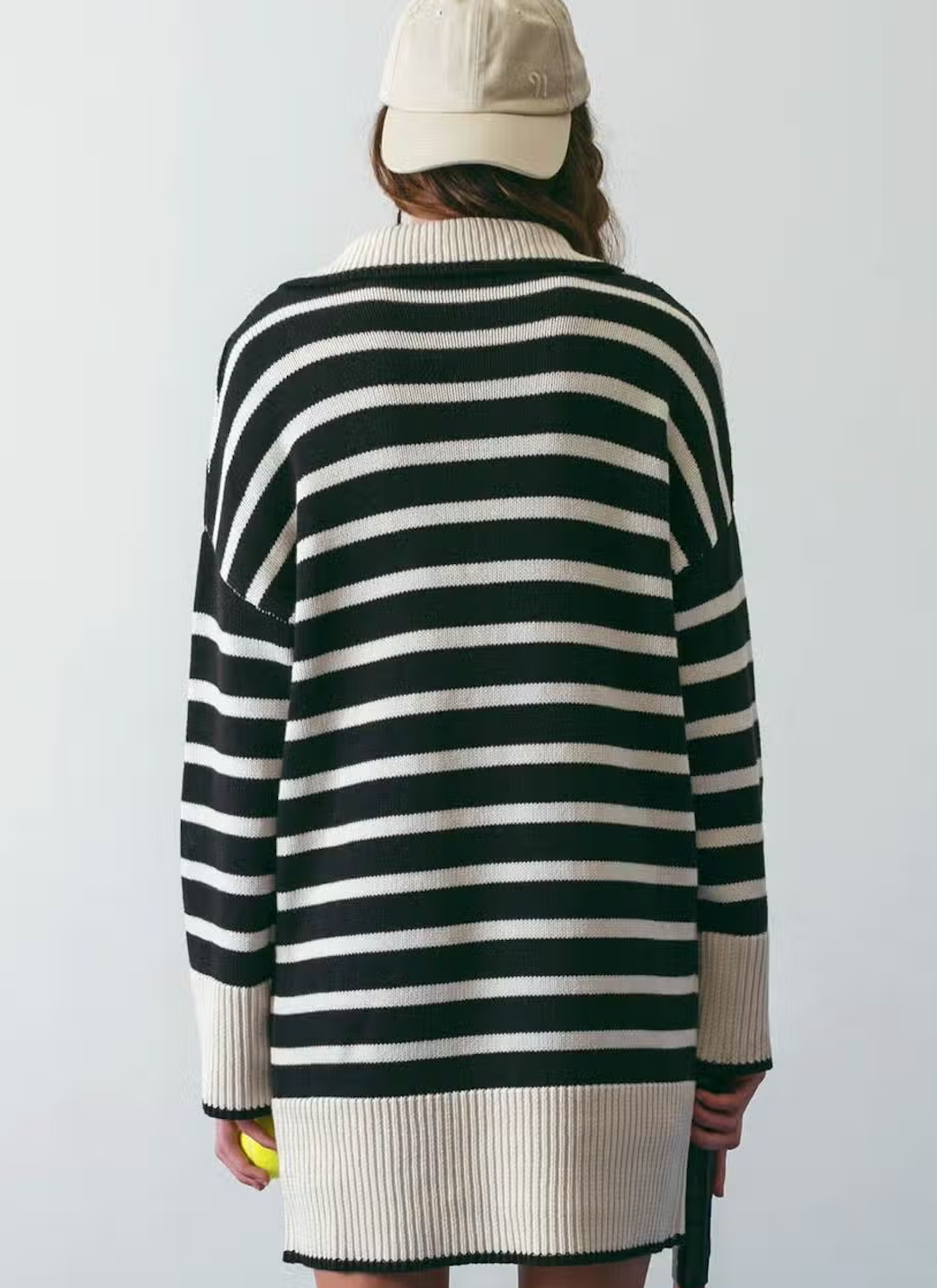 Stripped Collared Knit Sweater Dress