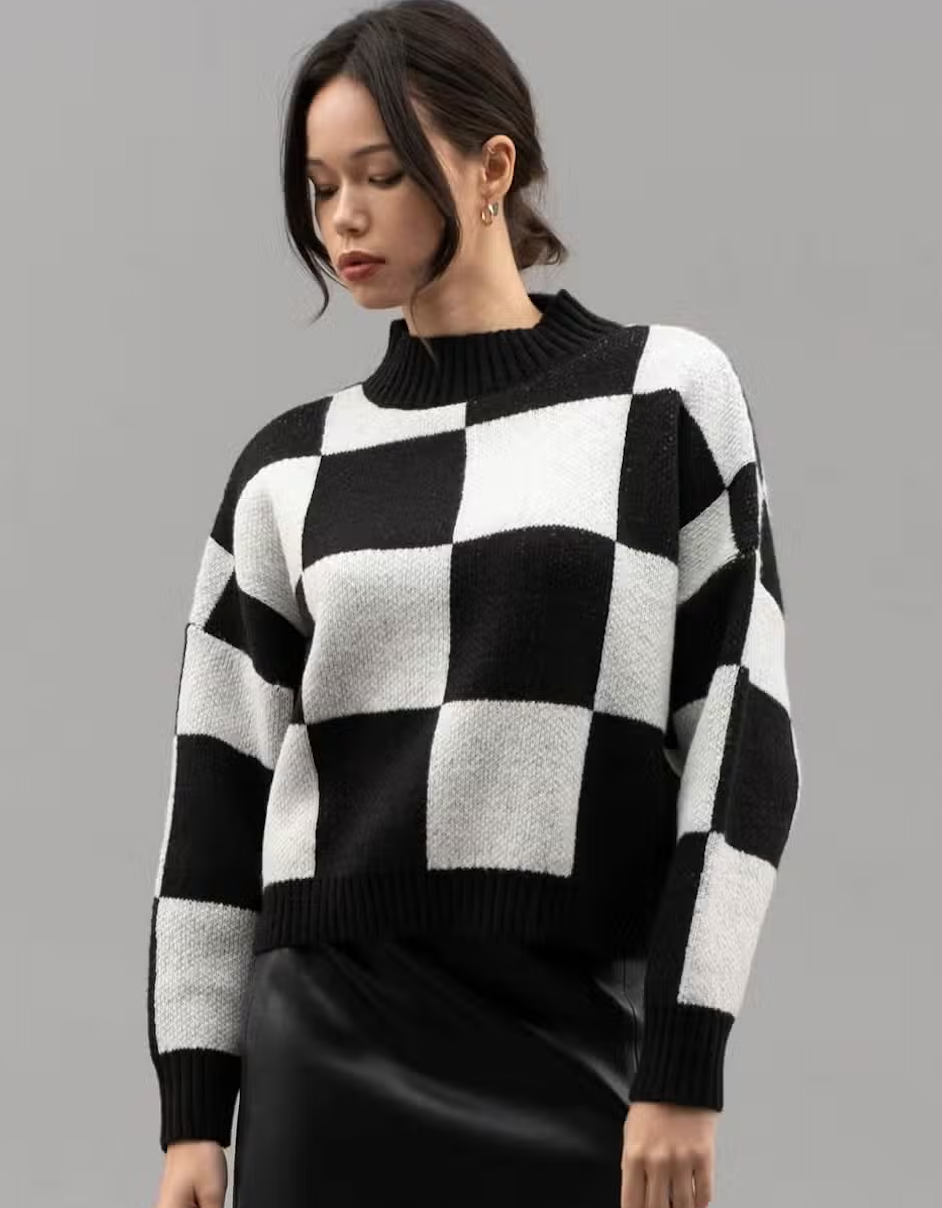Checkered Crewneck Sweater
