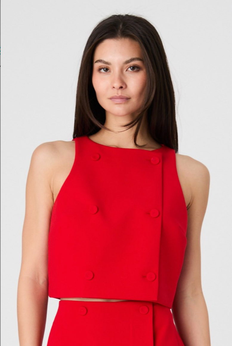 Twill Double Breasted Crop Vest