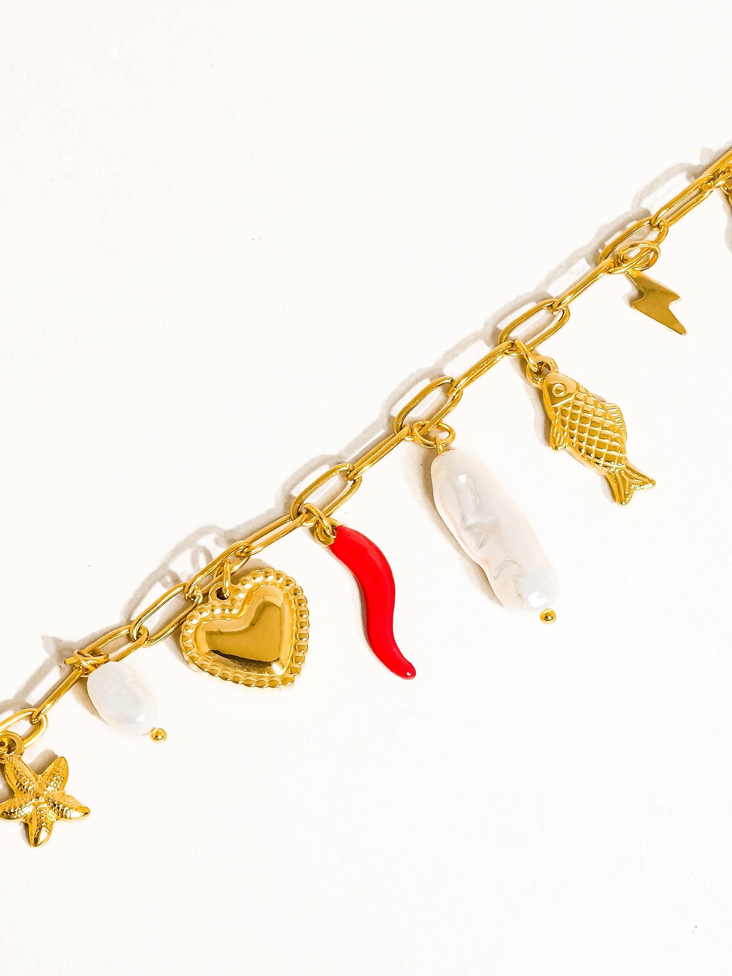 Filigrane 18K Gold Non-Tarnish Pepper Fish Charm Necklace: Red