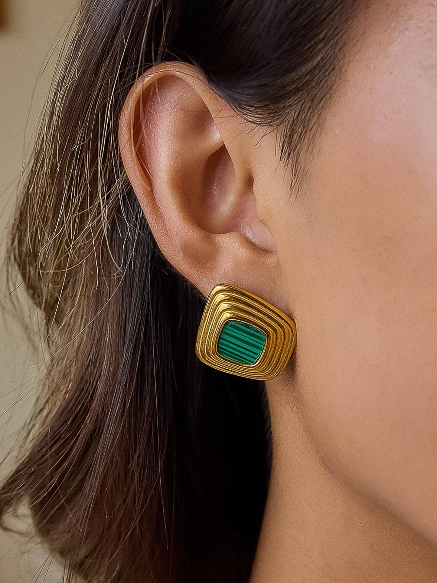 Solenne 18K Gold Non-Tarnish Enamel Square Earrings: White