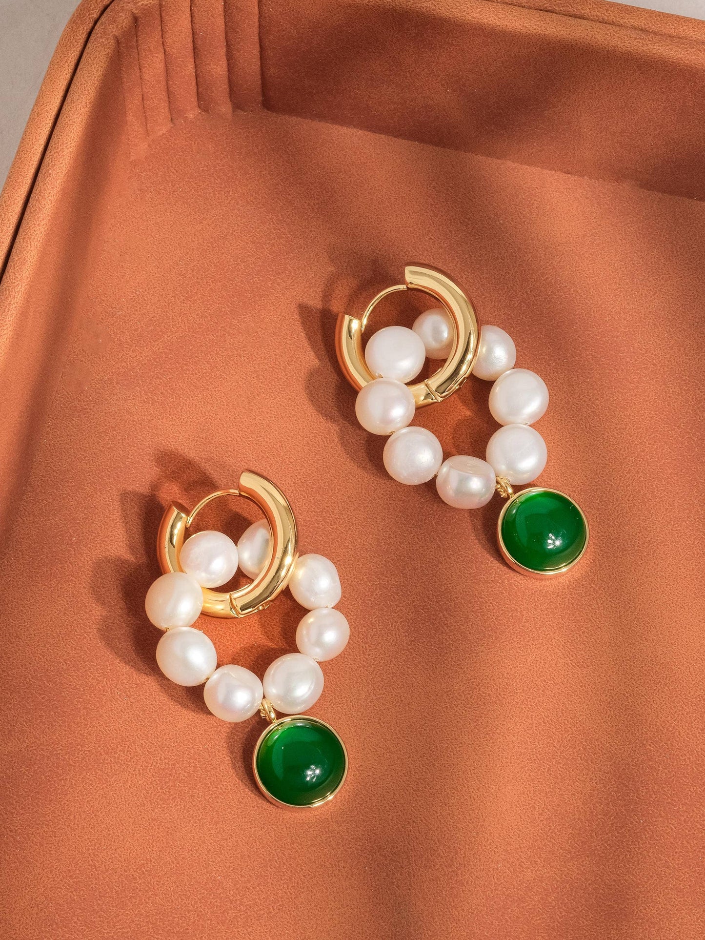 Désirée 18K Gold Freshwater Pearl Hoop Earring: Green