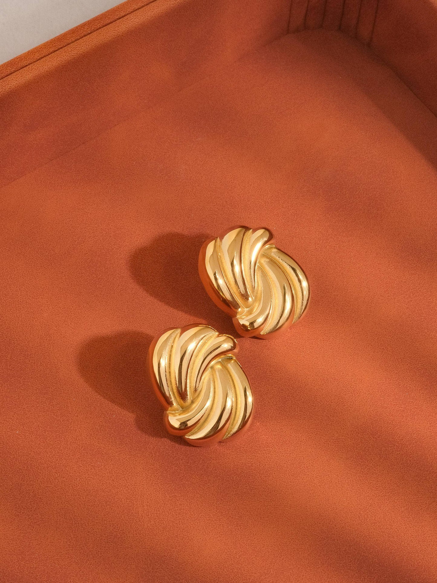 Ashton 18K Gold Non-Tarnish Wavy Rectangular Studs: Yellow Gold