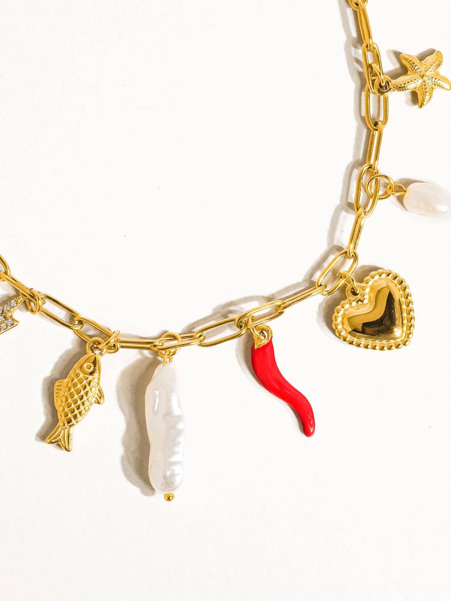 Filigrane 18K Gold Non-Tarnish Pepper Fish Charm Necklace: Red