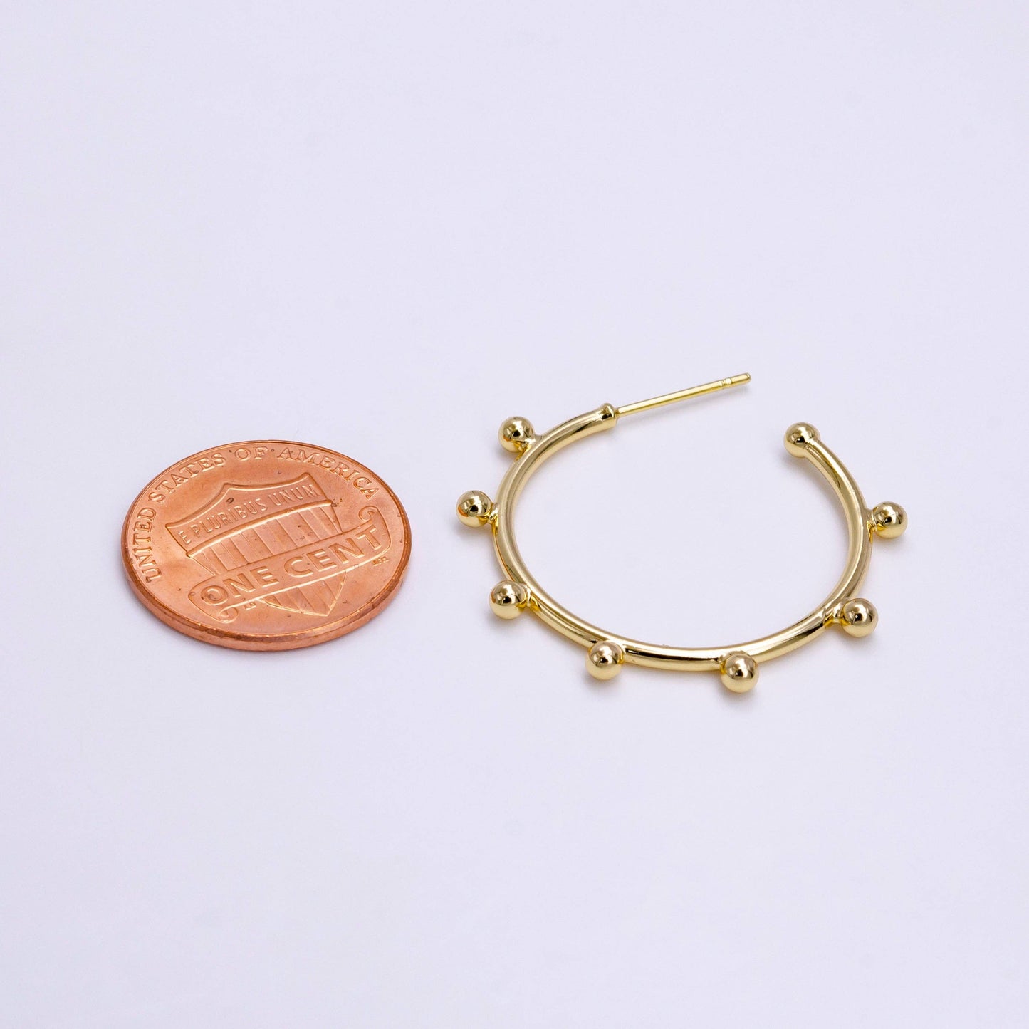 16K Gold Filled 25mm Dotted Outline C-Shaped Hoop Earrings