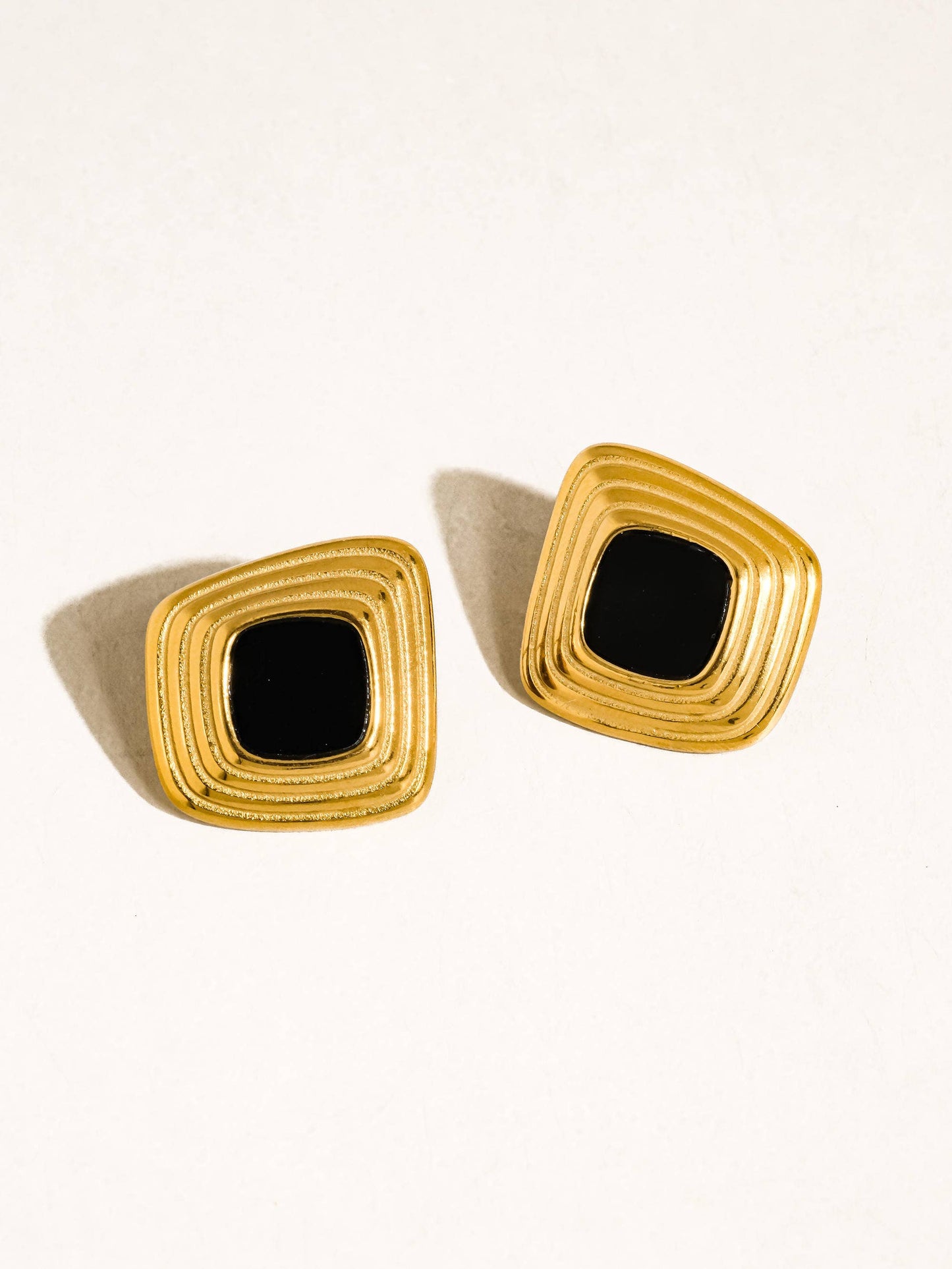Solenne 18K Gold Non-Tarnish Enamel Square Earrings: White