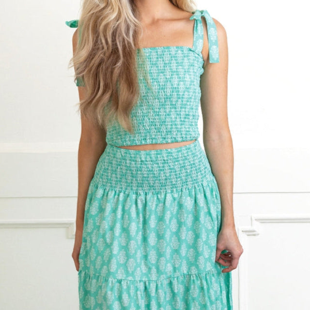 Spring Print Tie Top Green