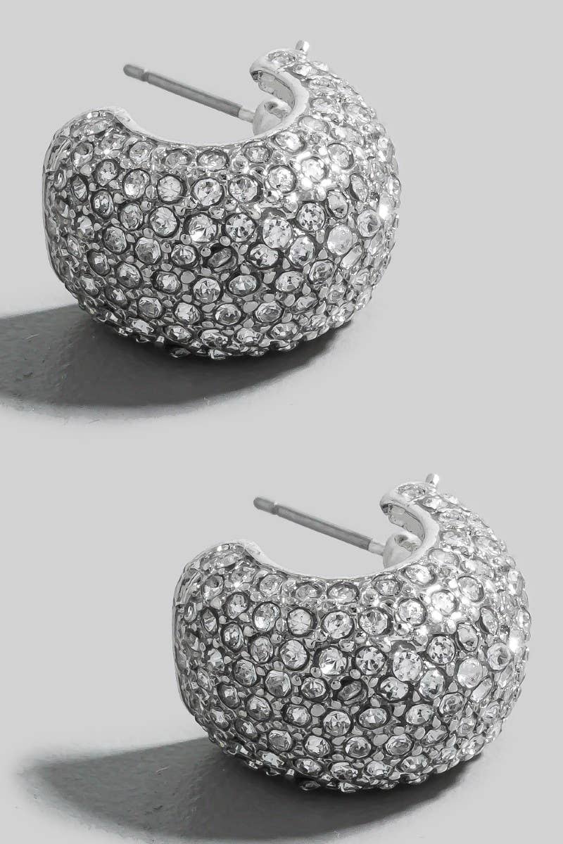 Pave Wide Curved Latch Hoop Earrings