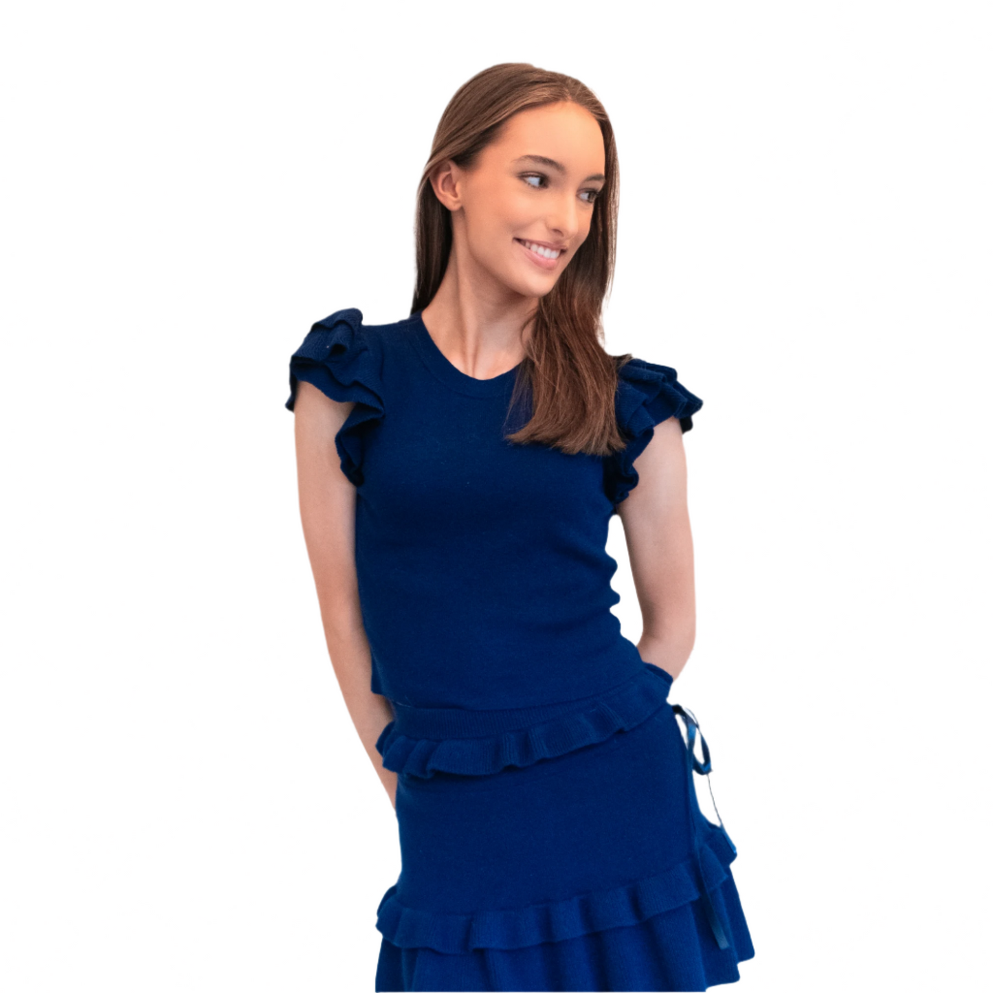 Navy Ruffle Top