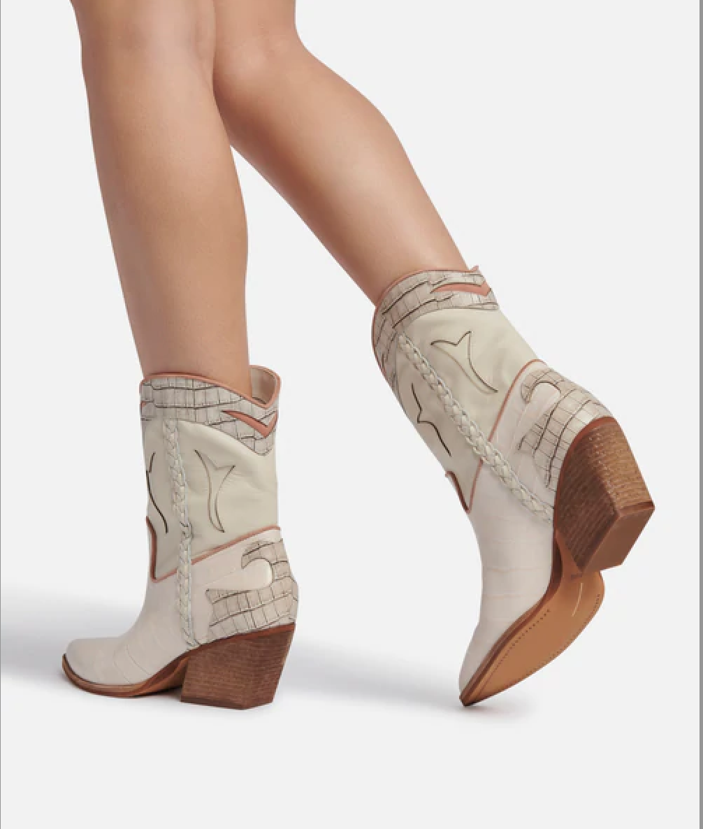 Dolce Vita Ivory Croc Print Leather Boots