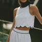 White Cotton Scallop Top