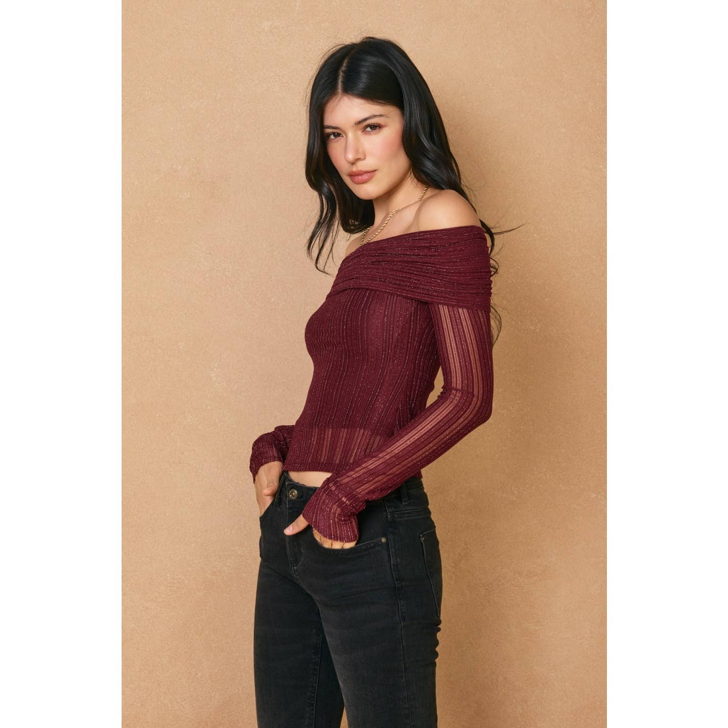 Mulberry Shadow Off The Shoulder Lace Top