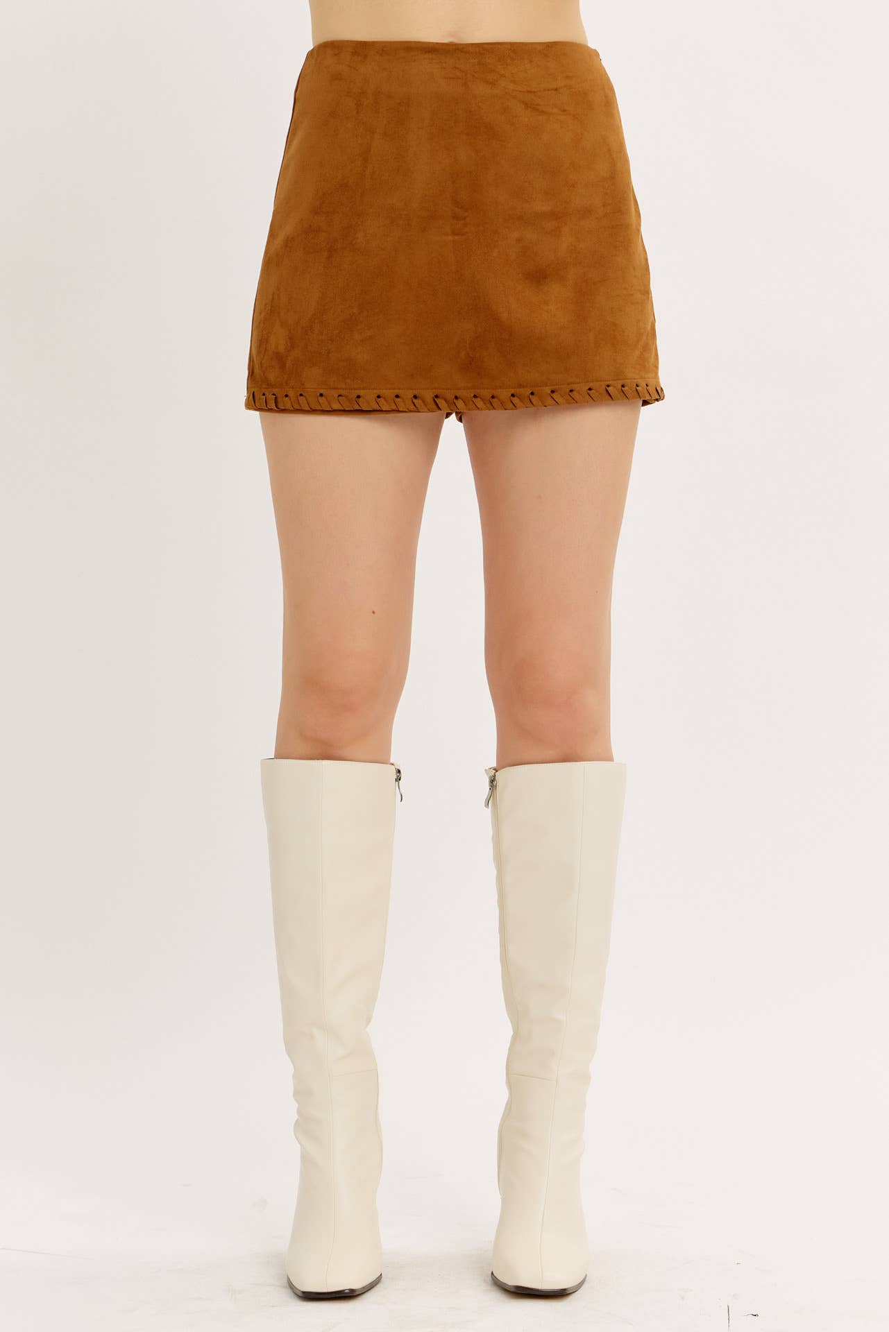SLEEK FAUX SUEDE MINI SKORT WITH WHIPSTITCH HEM
