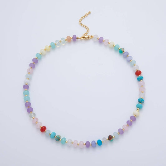 18K Gold Filled Natural Gemstone Rondelle Bead 17.6 Inch Gemstone Chain Necklace