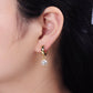 14K Gold Filled Shell Pearl Drop Lever Back Huggie Earrings