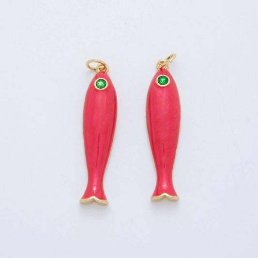 18K Gold Filled Red Enamel Sardine Fish Charm