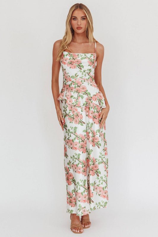 SATIN FLORAL MAXI DRESS