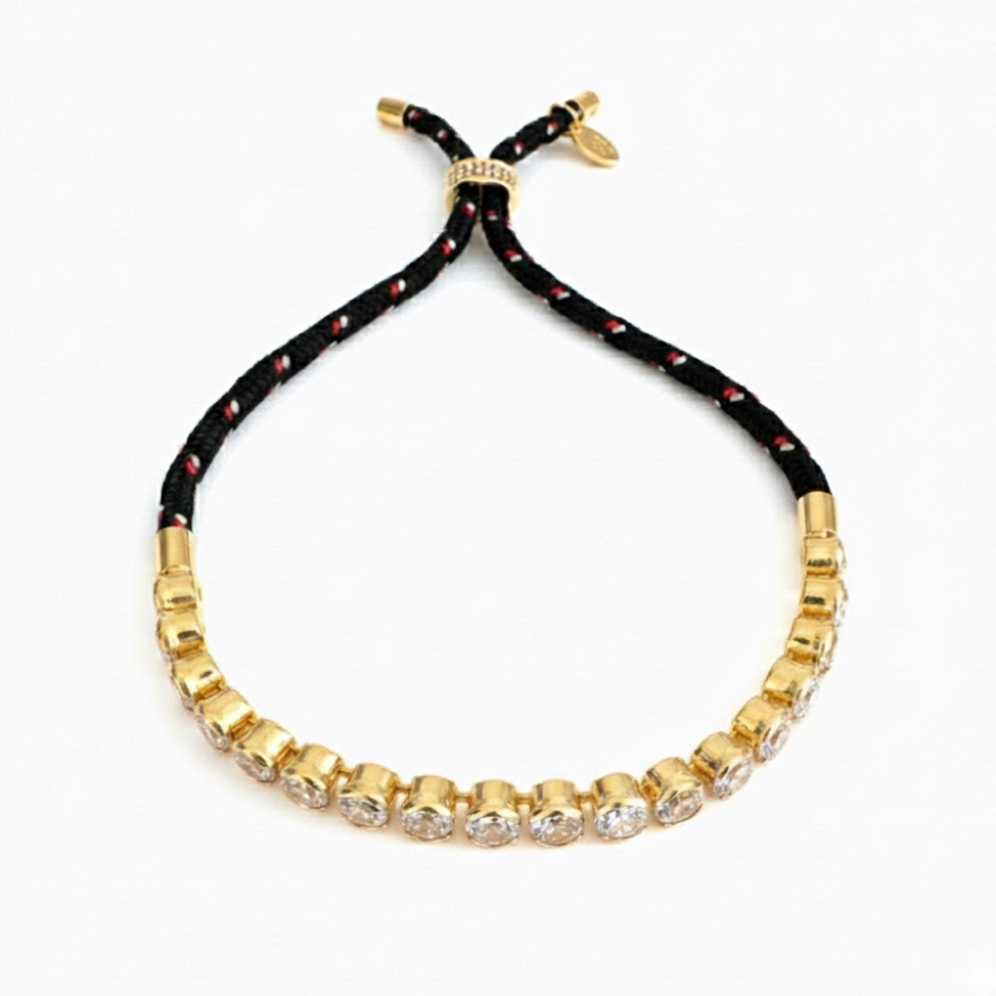 Adjustable Rope Tennis Bracelet With CZ Bezel Stones: Black