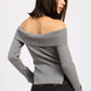 RIBBED OFF SHOULDER SWEATER WITH ZIPPER CHARCOAL