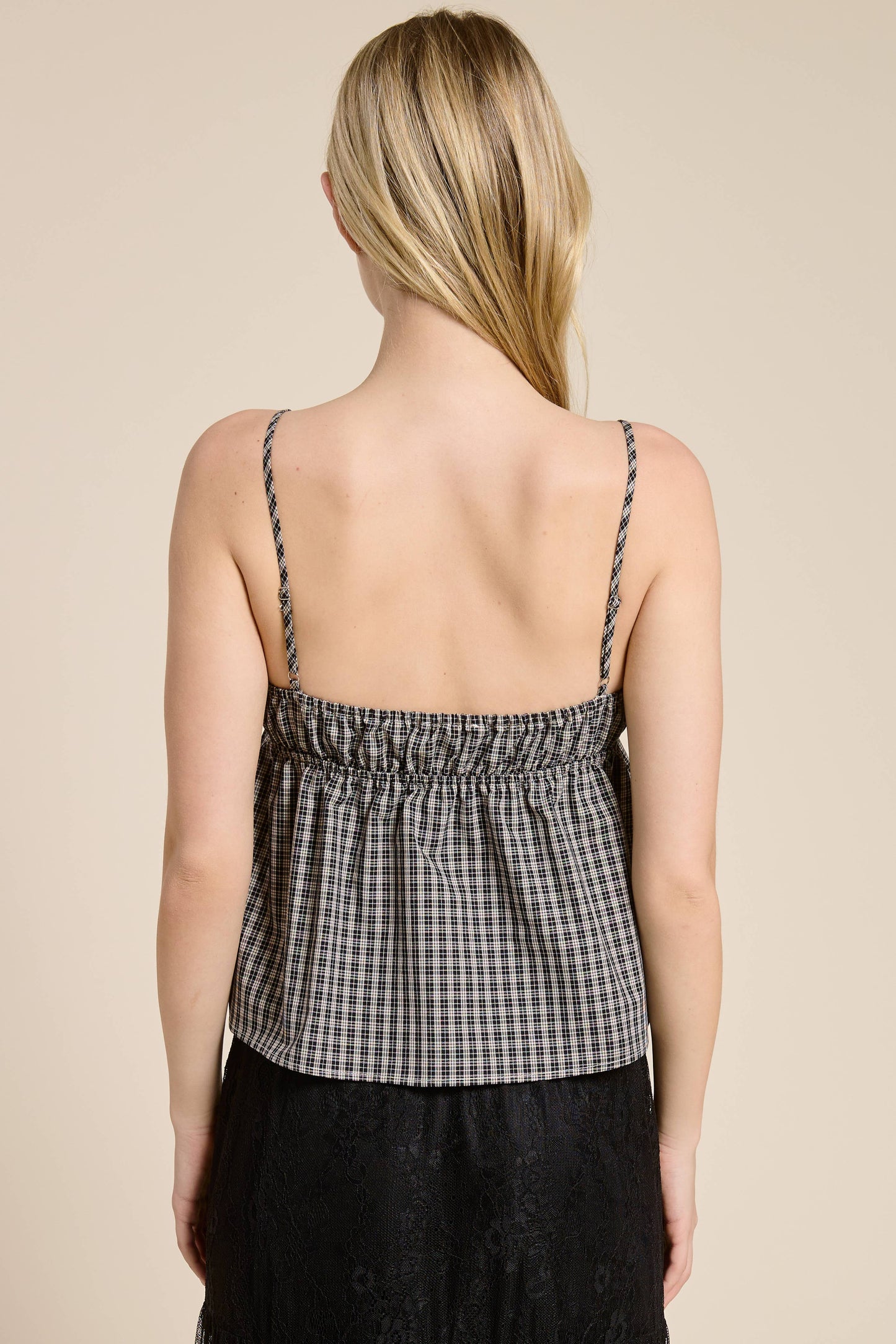 Plaid V Neck Babydoll Cami Top