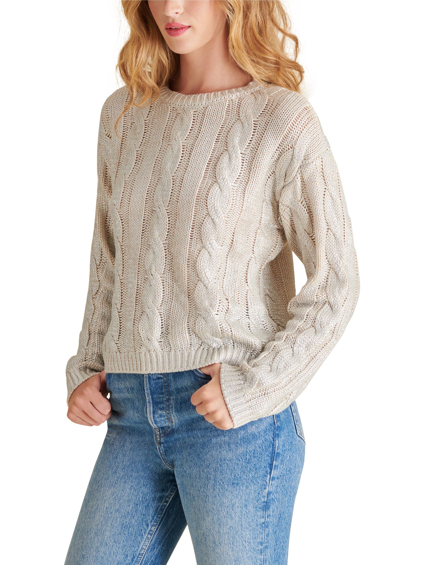 Ivory Shimmer Cable Knit Sweater