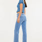 MEDIUM WASH HIGH RISE WIDE LEG FLARE JEANS