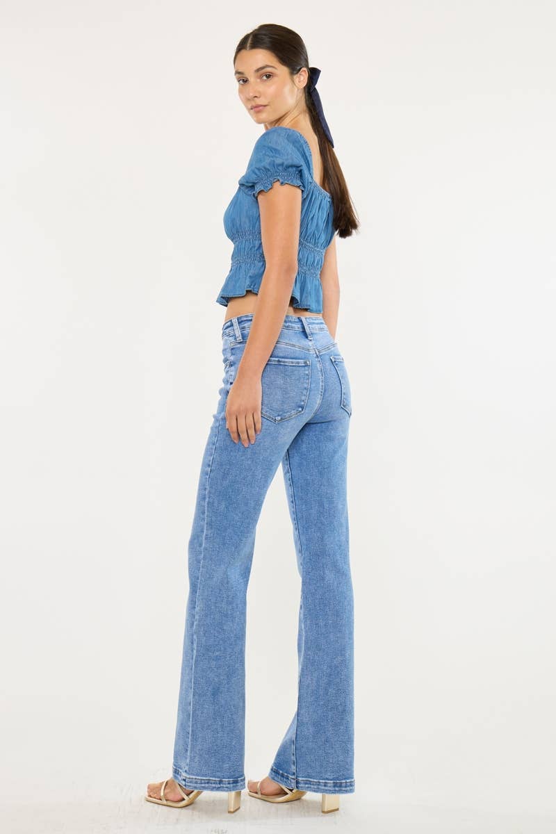 MEDIUM WASH HIGH RISE WIDE LEG FLARE JEANS