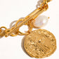 Leah 18k Gold Large Coin and Pearl Chain Necklace: Yellow Gold