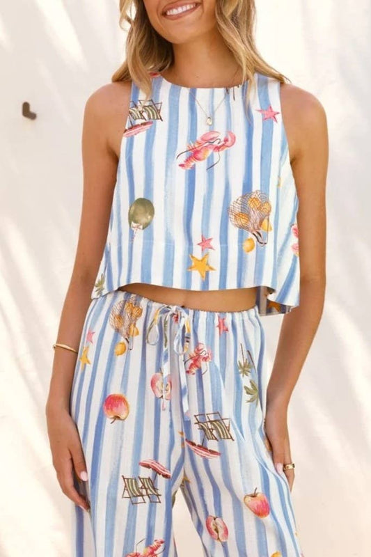 Striped Fruit Print Pant Set
