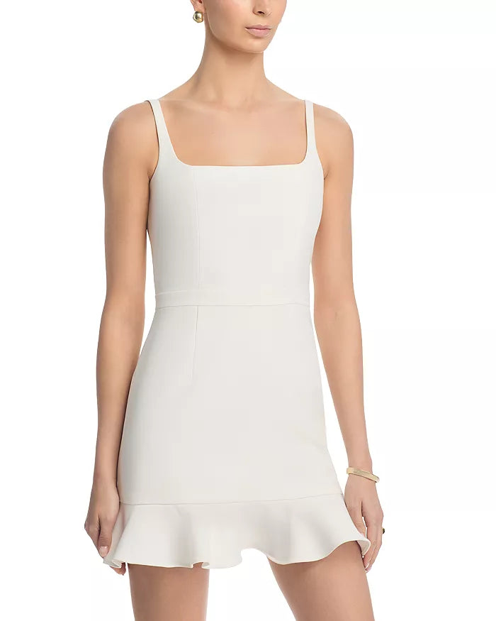 FC White Square Neck Frill Hem Dress (RT)