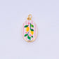 24K Gold Filled 23mm Enamel Art Oval Charm Pink Lemon